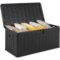 Gymax 380L Waterproof Resin Deck Box Bench Garden Storage Box in Black
