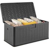 Gymax 380L Waterproof Resin Deck Box Bench Garden Storage Box in Grey