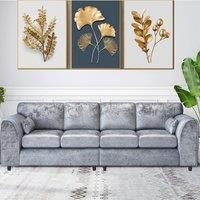 Furniture 786 Minimalist 4 Seater Full Back Crushed Velevt Sofa in Silver