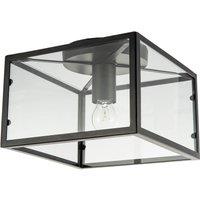 Happy Homewares Industrial Square Box Matte Black Ceiling Light with Clear Glass Sides