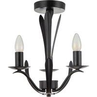 Happy Homewares Traditional 3-Arm Ceiling Light in Matte Black with Metal Leaves