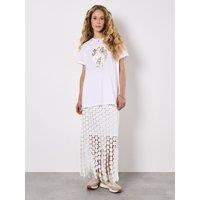 Apricot Women's Guipure Circle Lace Fringe Maxi Skirt in Cream | Size: 12