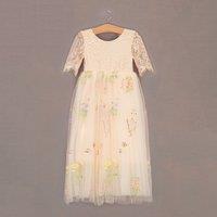 UK Flower Girl Boutique Girl's Enchanted Dress - Embroidered Apricot Champagne Lace in Light Beige | Size: 2-3 Years