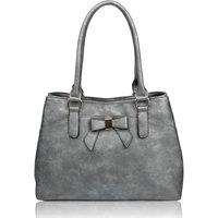 Fontanella Fashion Women's Mayer Ribbon Dual Compartment PU Leather Shoulder Tote Bag in Silver