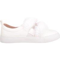 ABSOLUTE FOOTWEAR Girl's Childrens Kids Slip On Faux Leather & Faux Fur Diamante Trainers Pumps in White | Size: Infant 12