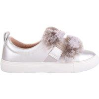 ABSOLUTE FOOTWEAR Girl's Childrens Kids Slip On Faux Leather & Faux Fur Diamante Trainers Pumps in Silver | Size: Infant 13