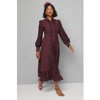 Wallis Women's Premium Lace Button Through Maxi Dress in Burgundy | Size: 12
