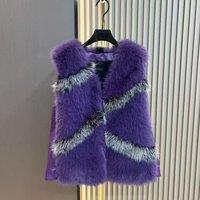 PEACH ACCESSORIES Women's Faux Fur Vest with Crystals Buttons in Purple