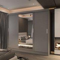 Sliding Wardrobes 4U Large Sliding Mirror Wardrobe with LED Modern Storage W250cm x H217cm in Grey