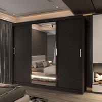 Sliding Wardrobes 4U Large Sliding Mirror Wardrobe with LED Modern Storage W250cm x H217cm in Black