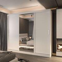 Sliding Wardrobes 4U Large Sliding Mirror Wardrobe with LED Modern Storage W250cm x H217cm in White