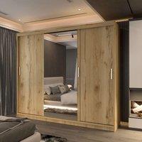 Sliding Wardrobes 4U Large Sliding Mirror Wardrobe with LED Modern Storage W250cm x H217cm in Brown