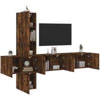 Berkfield Home 5 Piece TV Wall Units Smoked Oak Engineered Wood in Brown