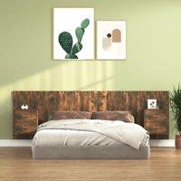 Bed Headboard with Cabinets Smoked Oak Engineered Wood