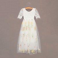 UK Flower Girl Boutique Girl's Enchanted Dress - Embroidered White Lace | Size: 3-4 Years