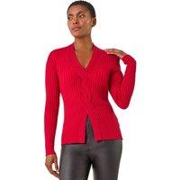 Roman Women's Cable Split Detail Rib Jumper in Red | Size: 20
