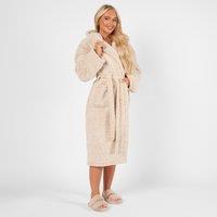 OHS Teddy Marl Fleece Adults Dressing Gown Full-Length Robe in Beige