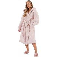 OHS Teddy Marl Fleece Adults Dressing Gown Full-Length Robe in Light Pink