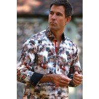 CLAUDIO LUGLI Men's Steampunk City Print Shirt in Brown | Size: Large