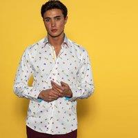 CLAUDIO LUGLI Men's Bumble Bee Print Shirt in White | Size: XL