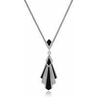 Gemondo Women's Art Deco Style Triangle Black Onyx & Marcasite Fan Pendant in 925 Sterling Silver | Size: 18 inches