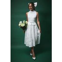 Coast Women's Lisa Tan Lace Peplum Detail Midi Wedding Dress in White | Size: 12