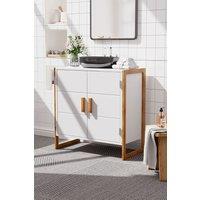 H&O Direct Dual-door Bamboo Frame Bathroom Under Sink Cabinet in White
