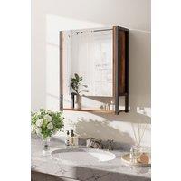 H&O Direct Wall-Mounted 3-Tier Mirror Cabinet with Metal Frame in Brown