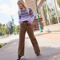 Lands' End Women's Petite Wide Leg Cord Jeans, High Waisted in Brown | Size: 18