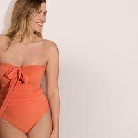 Lands' End Women's Multi-Way Bandeau Slender Swimsuit, High Leg in Orange | Size: 10