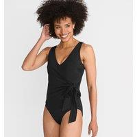 Lands' End Women's Side Tie Wrap Swimsuit, High Leg in Black | Size: 10