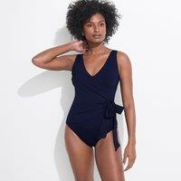 Lands' End Women's Side Tie Wrap Swimsuit, High Leg in Navy | Size: 10