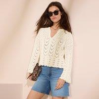 Lands' End Women's Cotton Pointelle Notch Neck Popover in Ivory | Size: 16-18