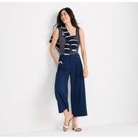 Lands' End Women's Lightweight Stretch Wide Leg Cropped Trousers, High Waisted in Navy | Size: 14R