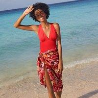 Lands' End Women's Plunge Halterneck Slender Swimsuit, Ultra High Leg in Red | Size: 10