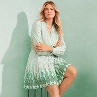 Lands' End Women's Eyelet Mini Dress in Bottle Green | Size: 14-16
