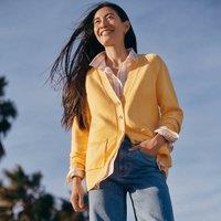 Lands' End Women's Plus Drifter Cotton Relaxed V-neck Cardigan in Yellow | Size: 10-12