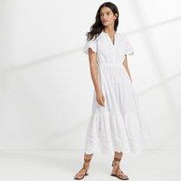 Lands' End Women's Tiered Embroidered Cutwork Maxi Dress in White | Size: 14-16