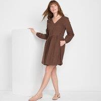 Lands' End Women's Cotton Needlecord V-neck Dress in Dark Brown | Size: 16-18