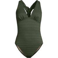 Lands' End Women's Seersucker Plunge Twist Back High Leg Swimsuit in Olive | Size: 12