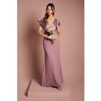 Coast Women's Honoured V Neck Angel Short Sleeve Satin Maxi Bridesmaid Dress in Dusty Mauve | Size: 12