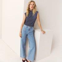 Lands' End Women's Petite Soft Denim Wide Leg Utility Jeans, High Waisted in Mid Blue | Size: 10