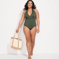 Lands' End Women's Sculpting Halter Neck High Leg Swimsuit in Olive | Size: 22