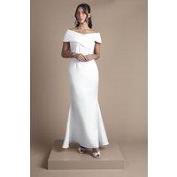 Bardot Bow Back Fishtail Wedding Dress