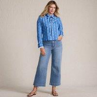 Lands' End Women's Petite Wide Leg Cropped Jeans, High Waisted in Blue | Size: 14-16