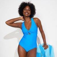 Lands' End Women's Ottoman Tie Back Swimsuit, High Leg in Blue | Size: 10