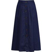 Lands' End Women's Petite Button-Front Linen Midi Skirt in Navy | Size: 14