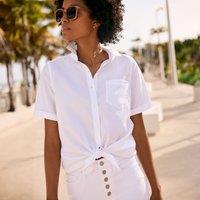 Lands' End Women's Short Sleeve Non-Iron Supima Cotton Shirt in White | Size: 8