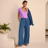 Lands' End Women's Petite Wide Leg Paper Bag Trousers in Dark Blue | Size: 14-16