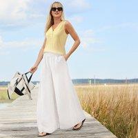 Lands' End Women's Linen Palazzo Trousers in Beige | Size: 10-12